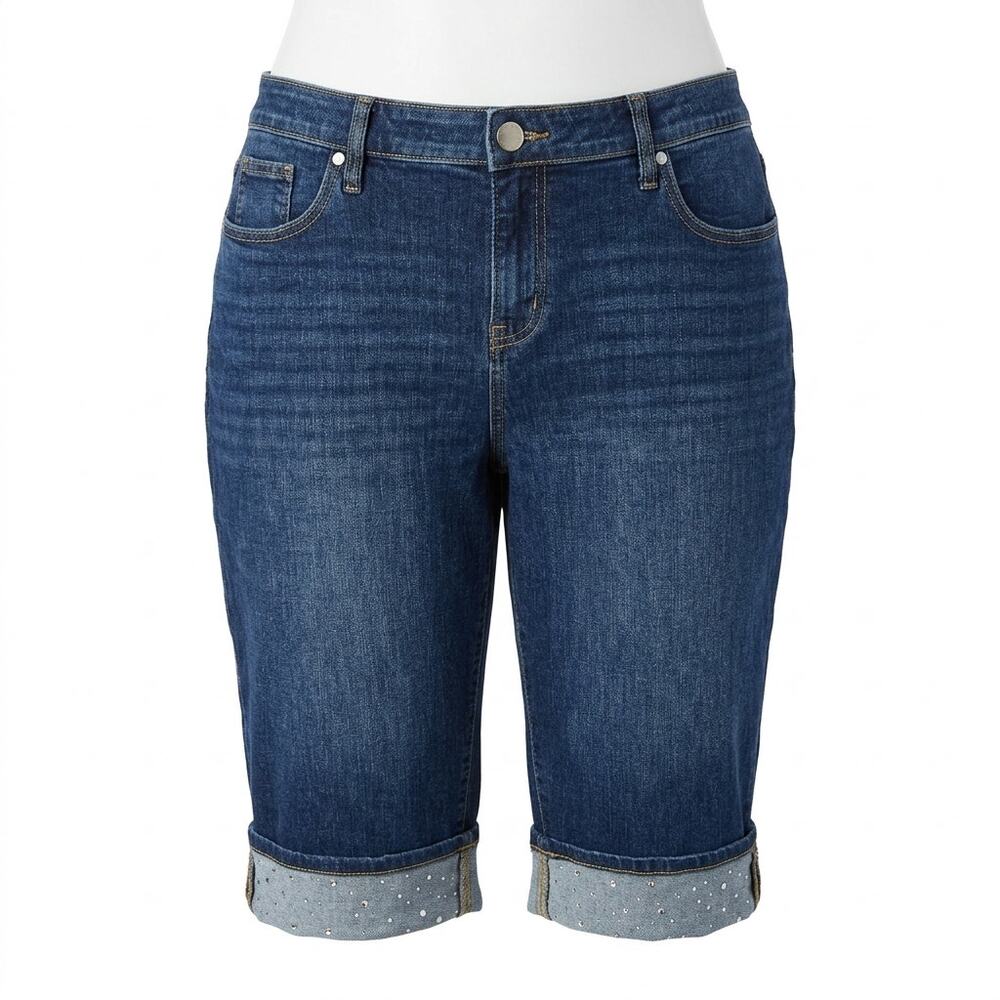 Lane Bryant Blue Rhinestone Cuffed Capri Cropped Denim Jeans Women Size 18